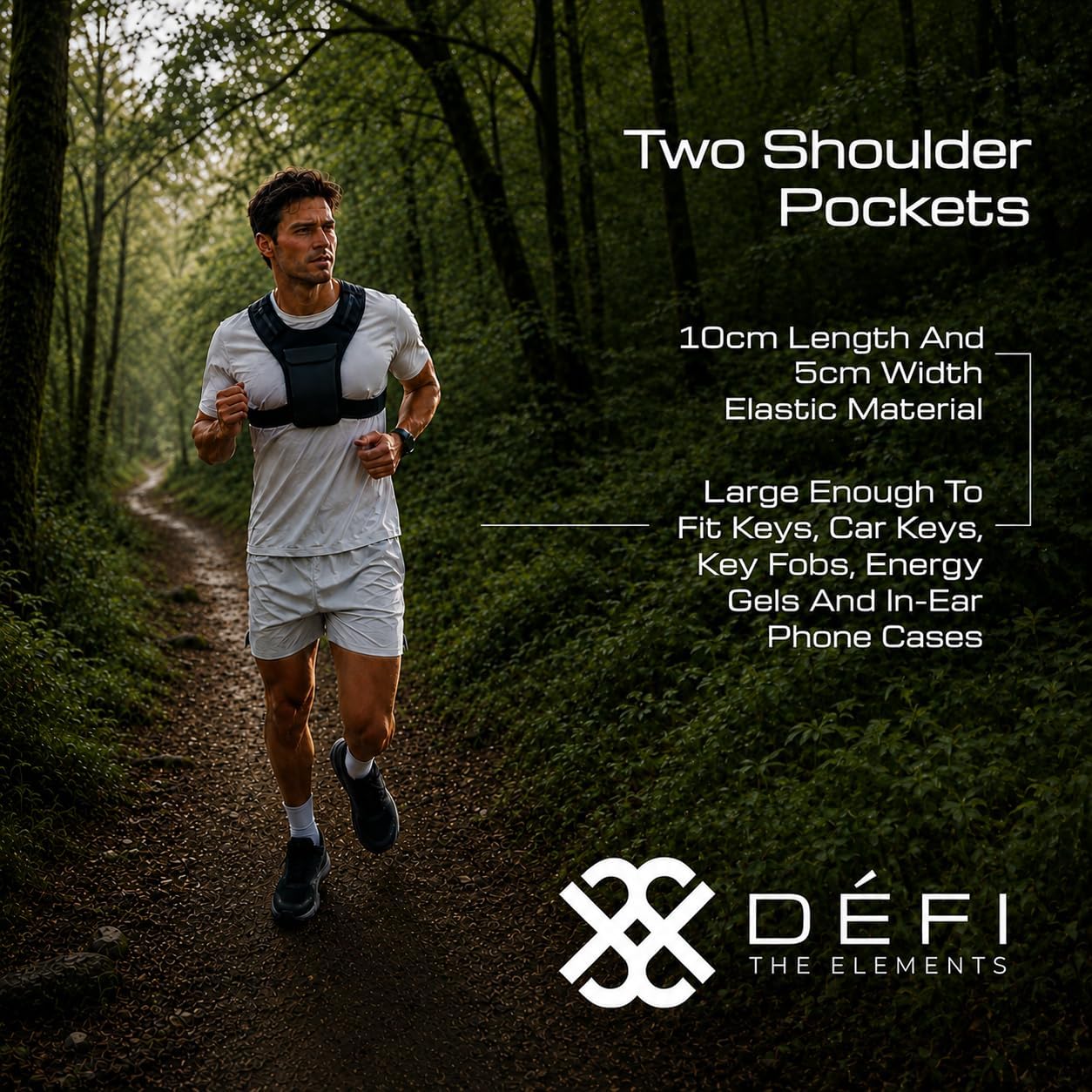 Runner wearing the Running Vest Phone Holder with two shoulder pockets